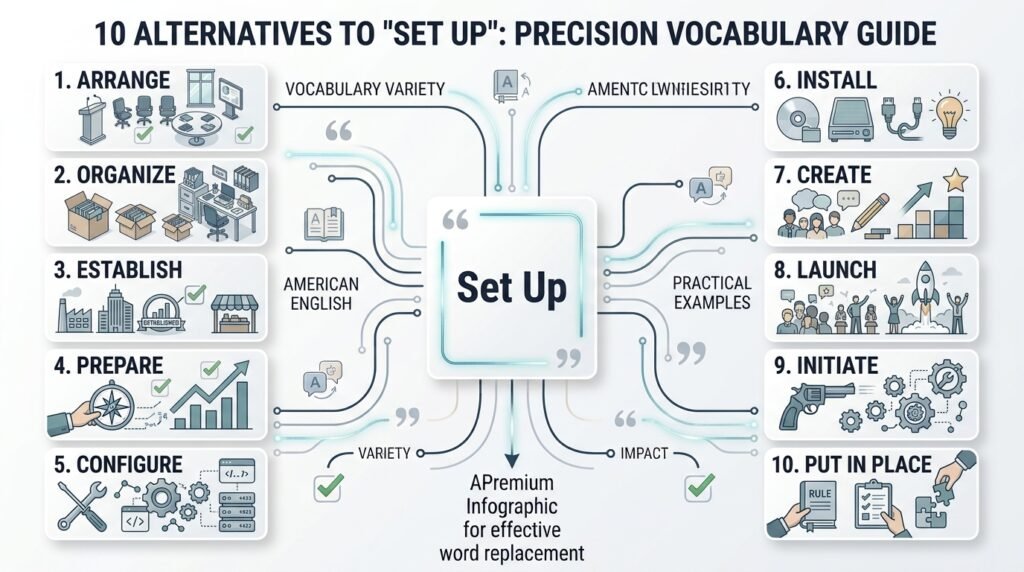 10 alternatives to set up including arrange organize establish prepare and configure