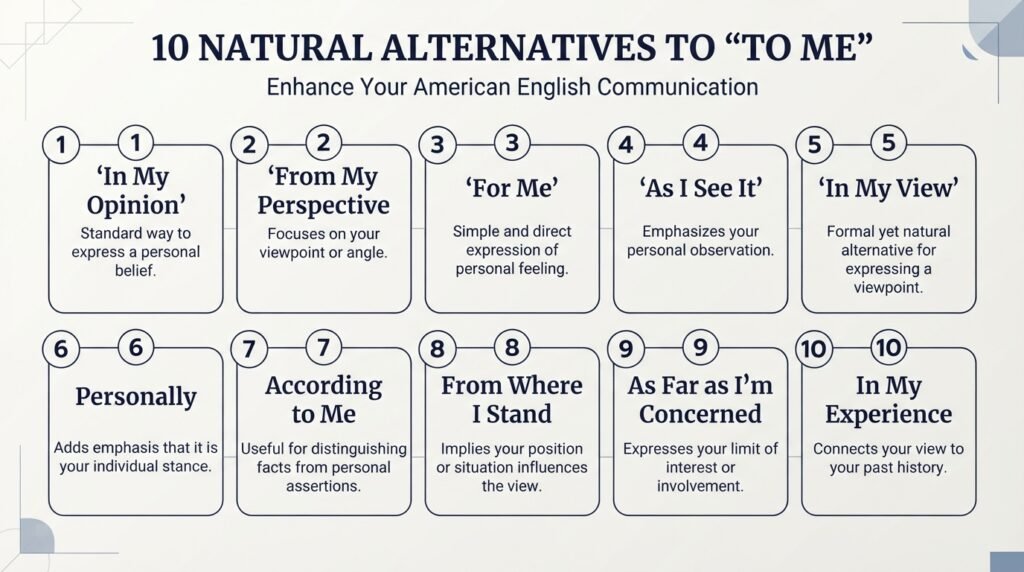 10 alternatives to say to me in English