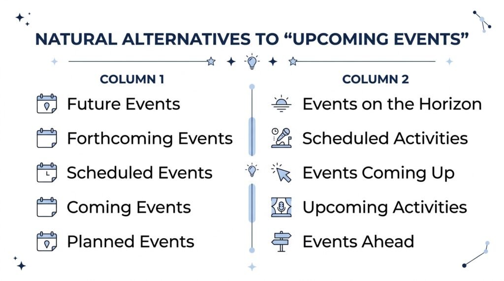 10 alternatives to say upcoming events in English