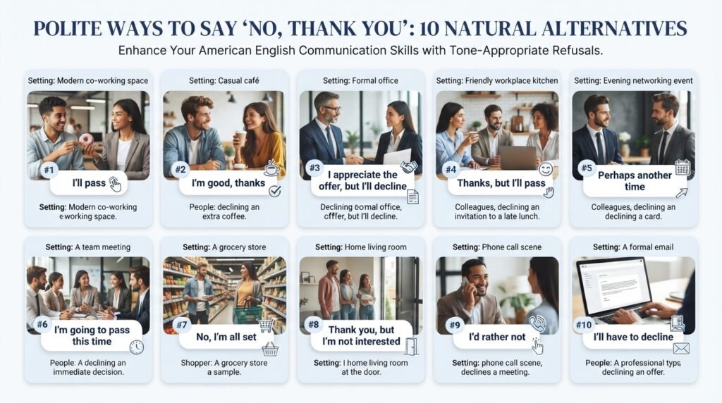 10 polite ways to say no thank you in American English