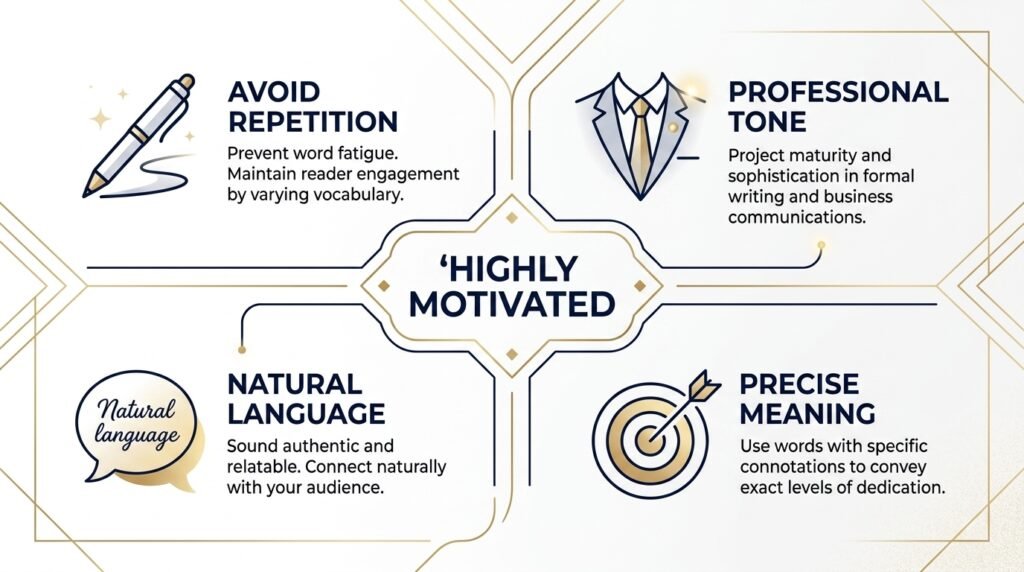 Reasons to use alternatives to highly motivated for clearer and more natural writing