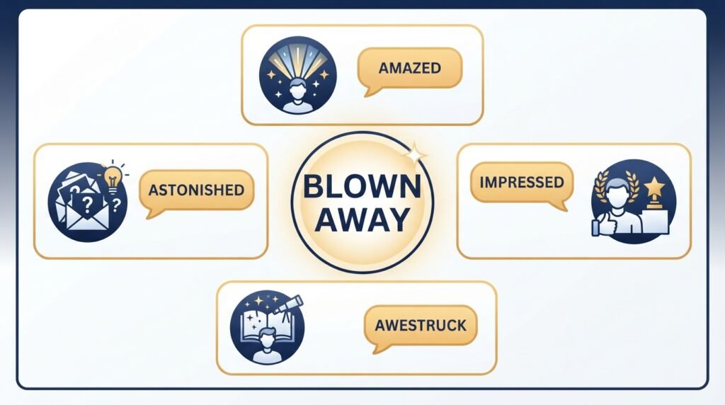 Meaning of blown away and synonyms for expressing amazement