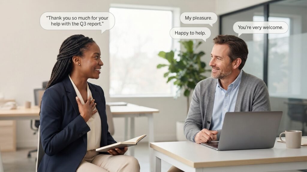 Another way to say it is my pleasure in a professional conversation