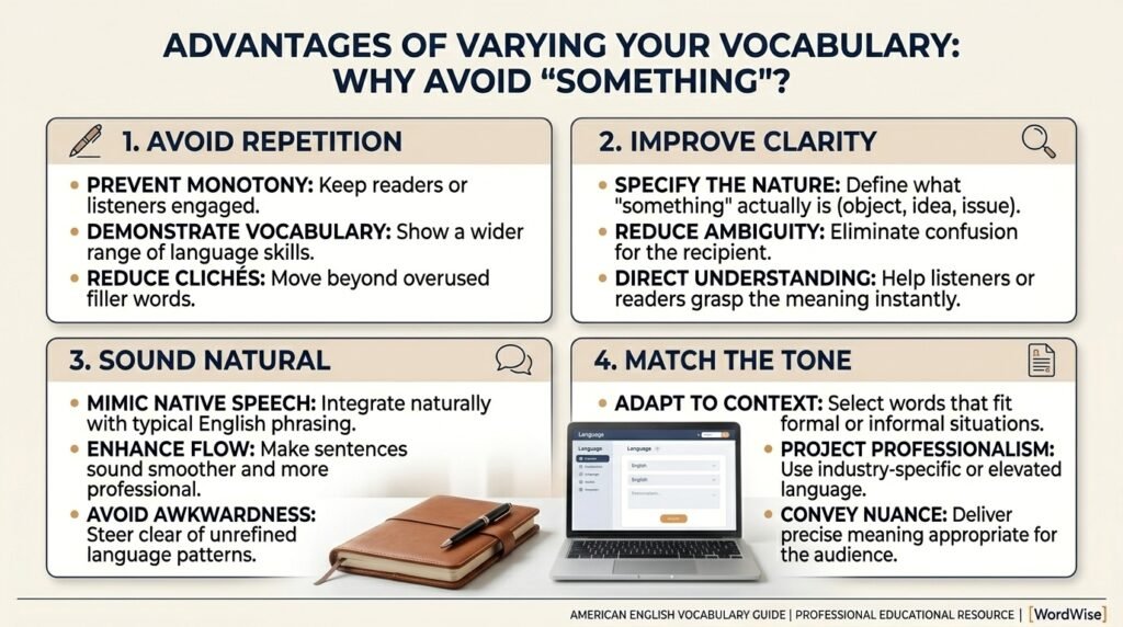Benefits of using alternatives to the word something in English