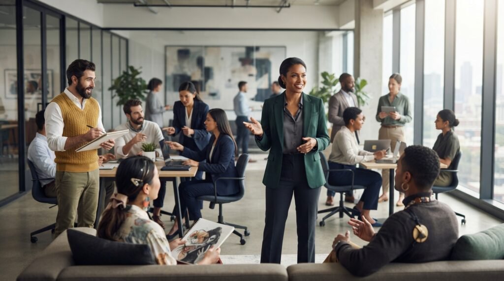 Professional people demonstrating different ways to stand out