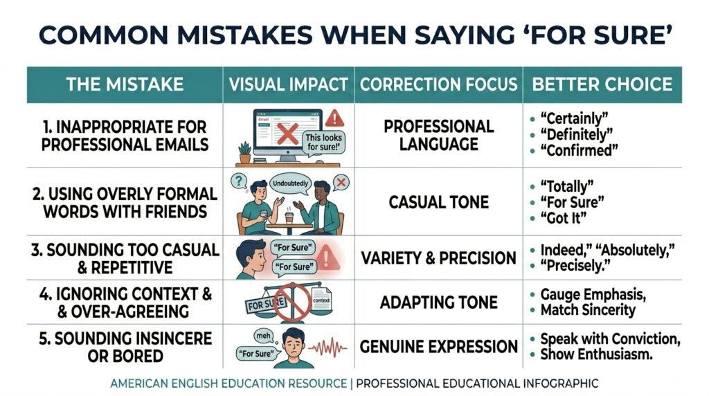 Common mistakes when using alternatives to for sure