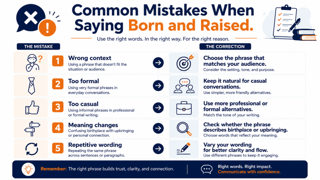 Common mistakes when using alternatives to born and raised