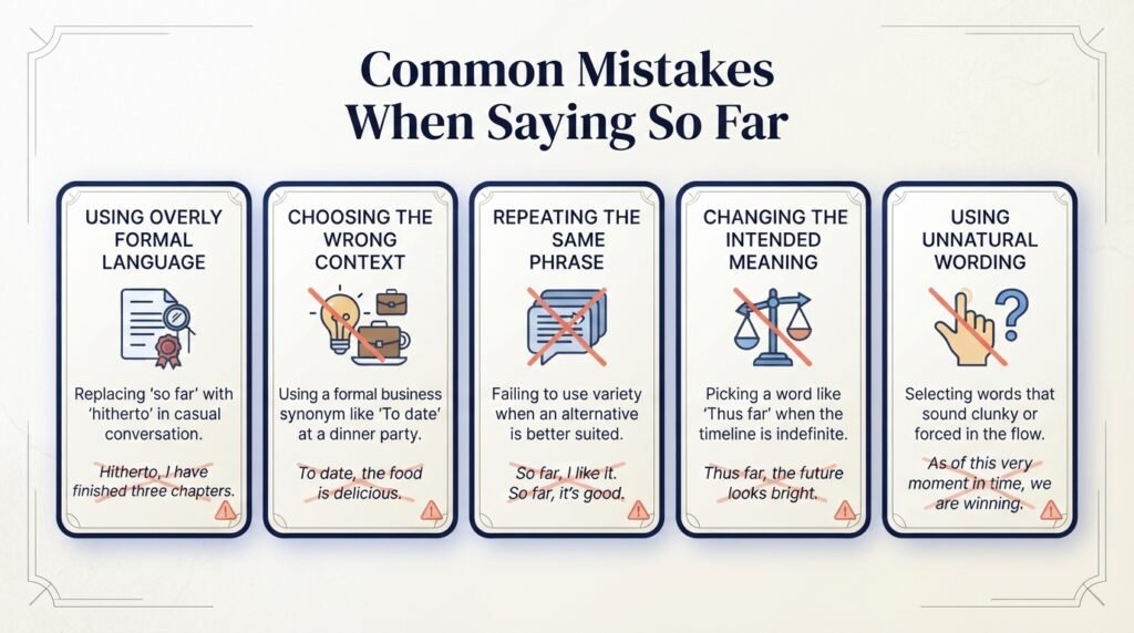 Common mistakes when using alternatives to the phrase so far