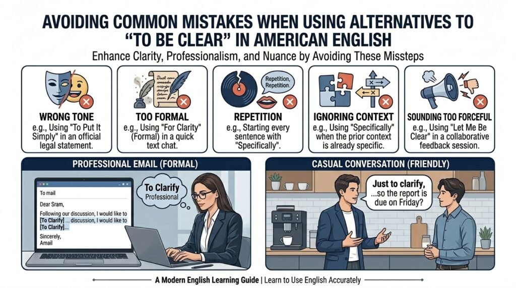 Common mistakes when using alternatives to to be clear