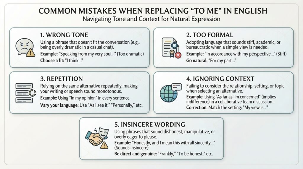 Common mistakes when using alternatives to to me