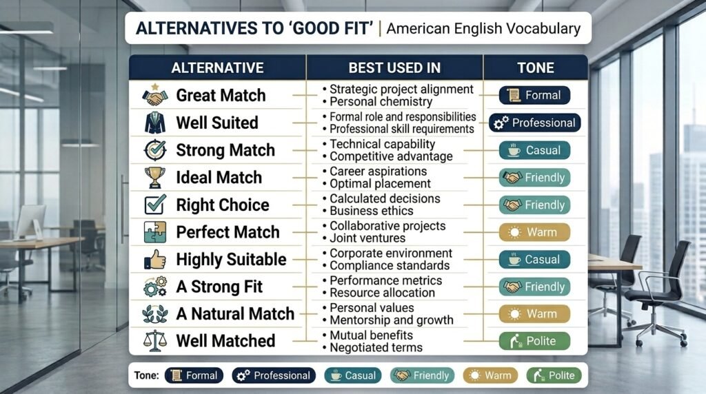 Comparison of good fit alternatives by usage and tone