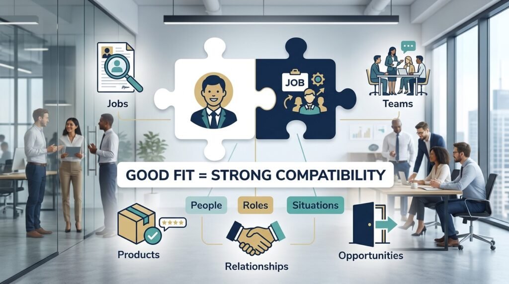 Meaning of good fit showing compatibility between people, roles, and situations