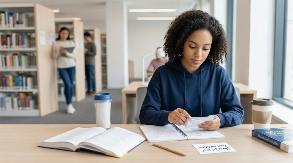 Student preparing for an exam and receiving encouragement