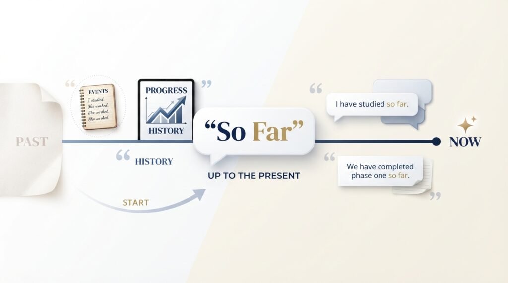 Timeline illustrating the meaning of so far as up to the present