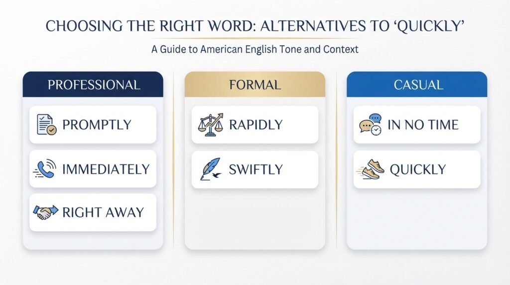Comparison of quickly synonyms by tone and usage