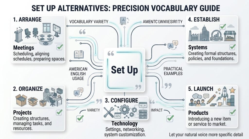 Comparison of alternatives to set up and when to use each word