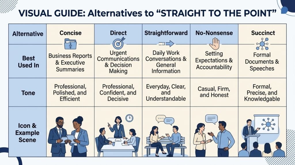 Comparison of alternatives to straight to the point by tone and usage