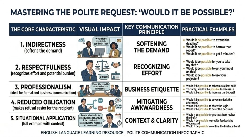 Meaning and usage of the phrase would it be possible in polite English