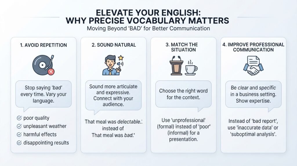 Benefits of using alternatives to the word bad in English