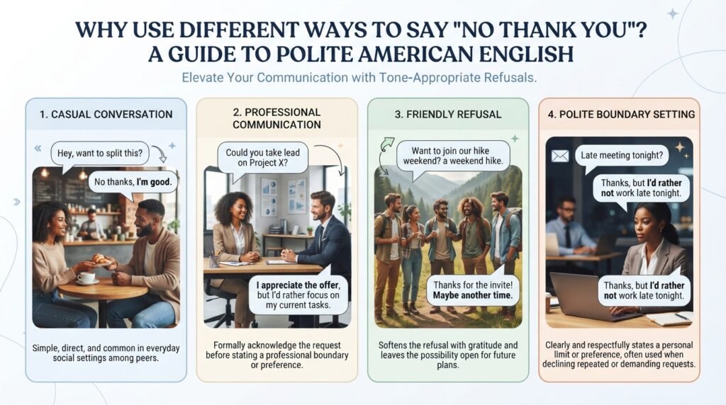 Why to use different polite ways to say no thank you