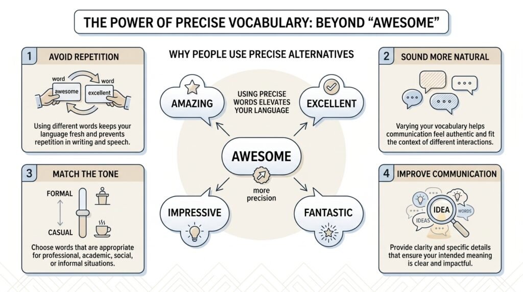 Benefits of using other ways to say awesome in English